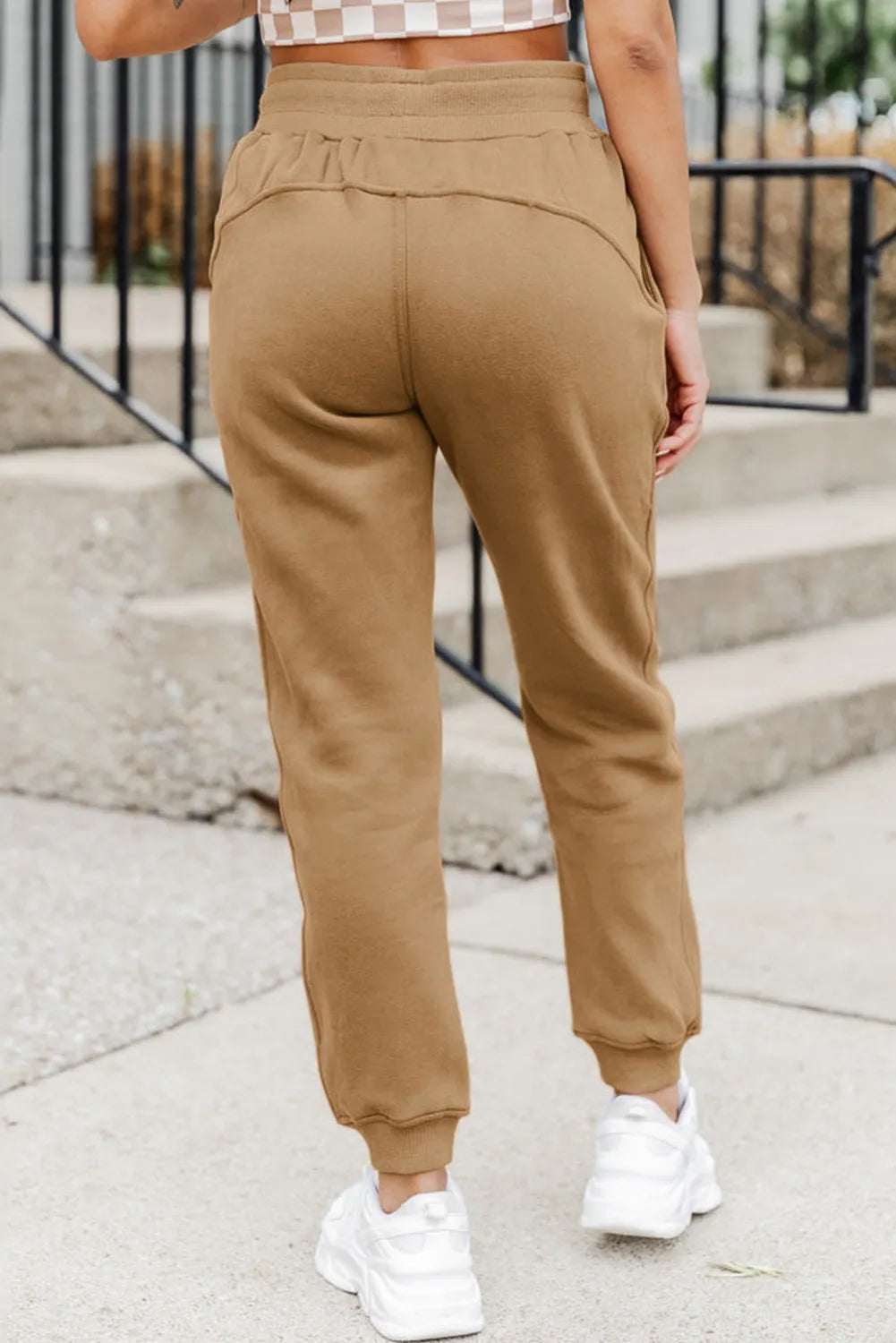 Light French Beige Casual Drawstring Pocketed Sweatpants